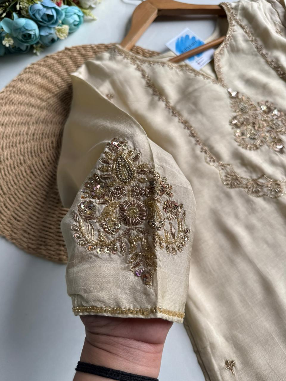 Elegant Ivory/Cream Silk Blend Suit Set