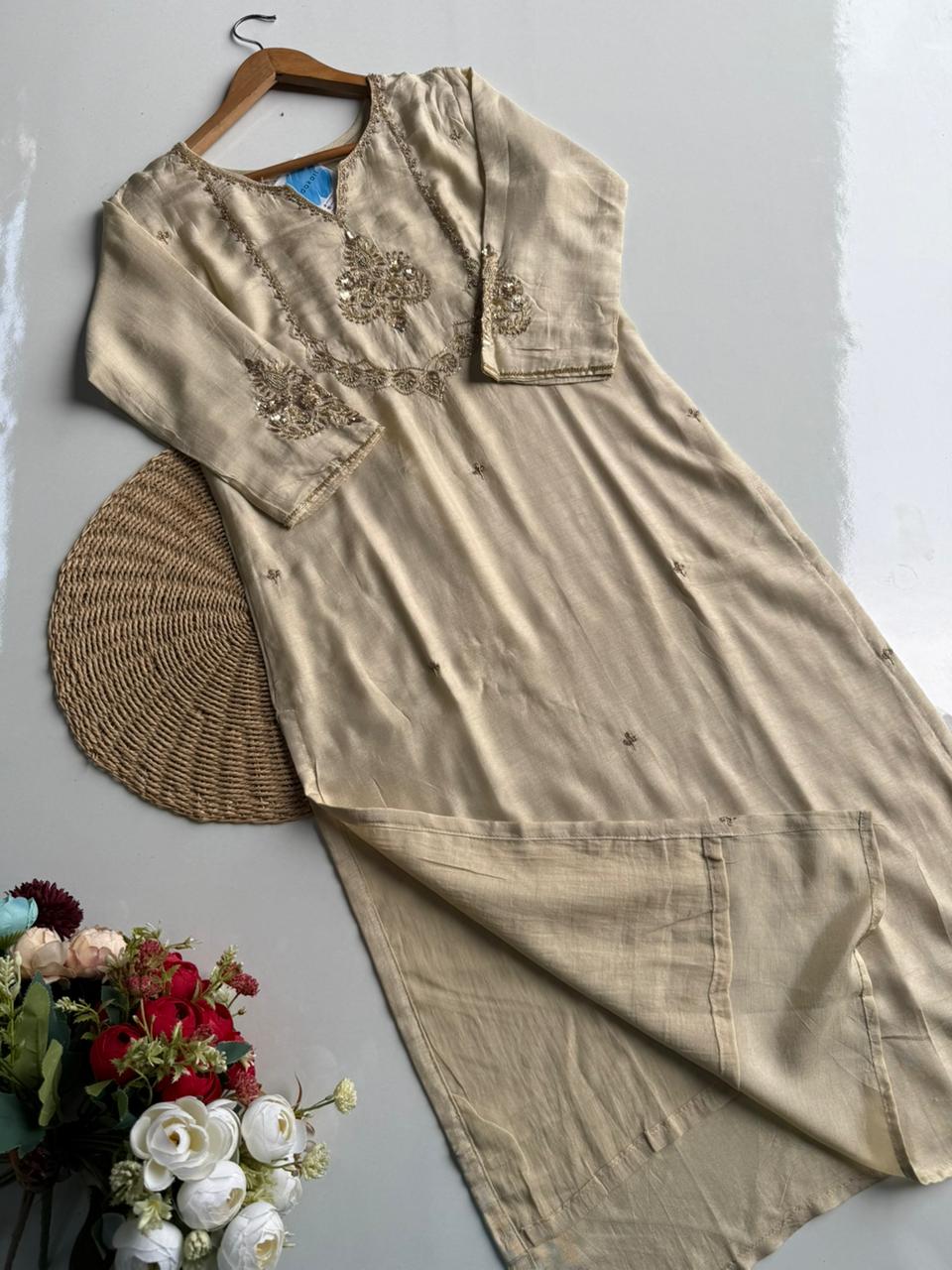 Elegant Ivory/Cream Silk Blend Suit Set