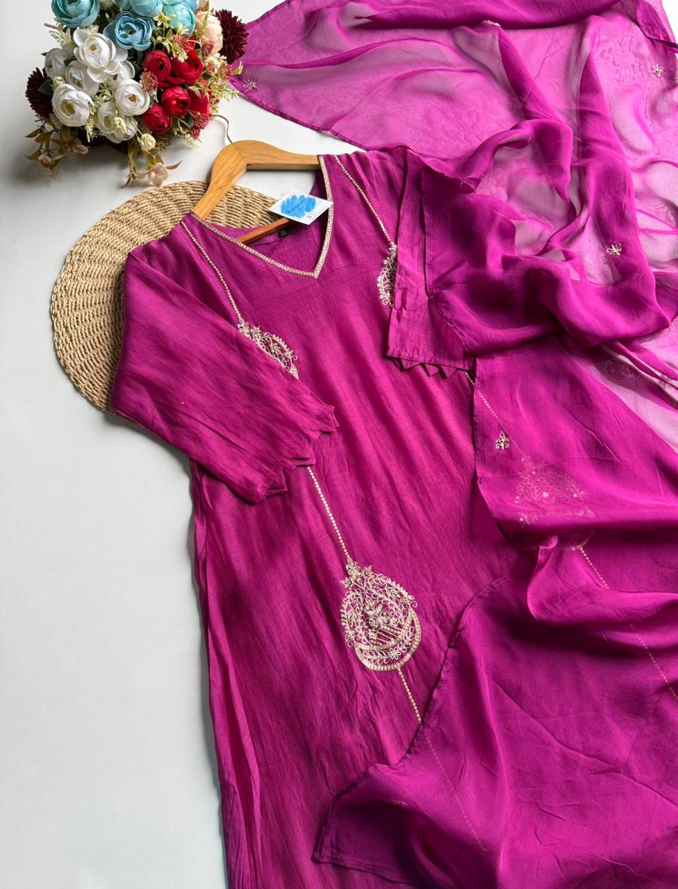 Rich Magenta Chanderi Suit Set