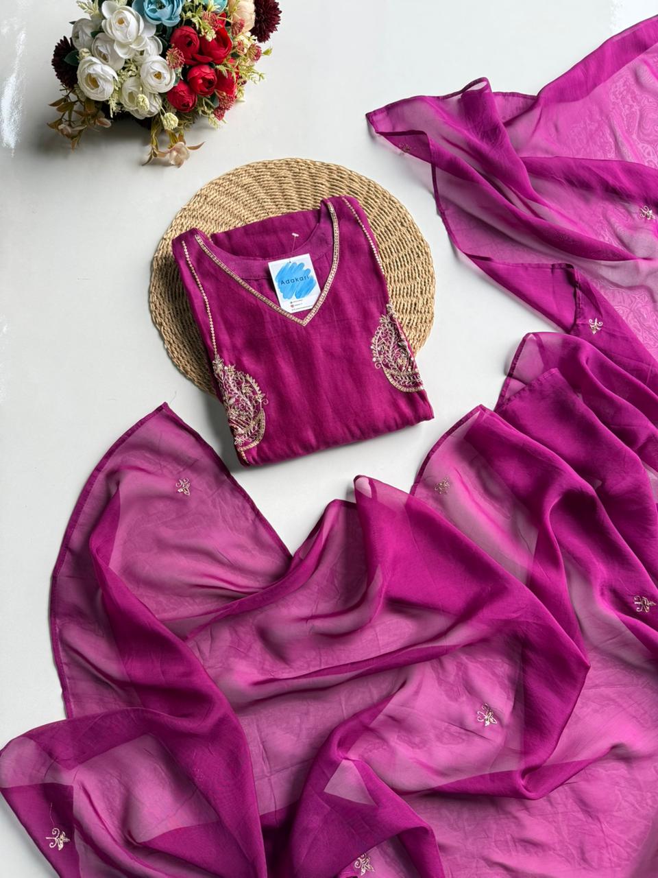 Rich Magenta Chanderi Suit Set