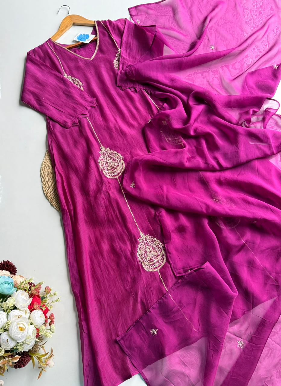 Rich Magenta Chanderi Suit Set