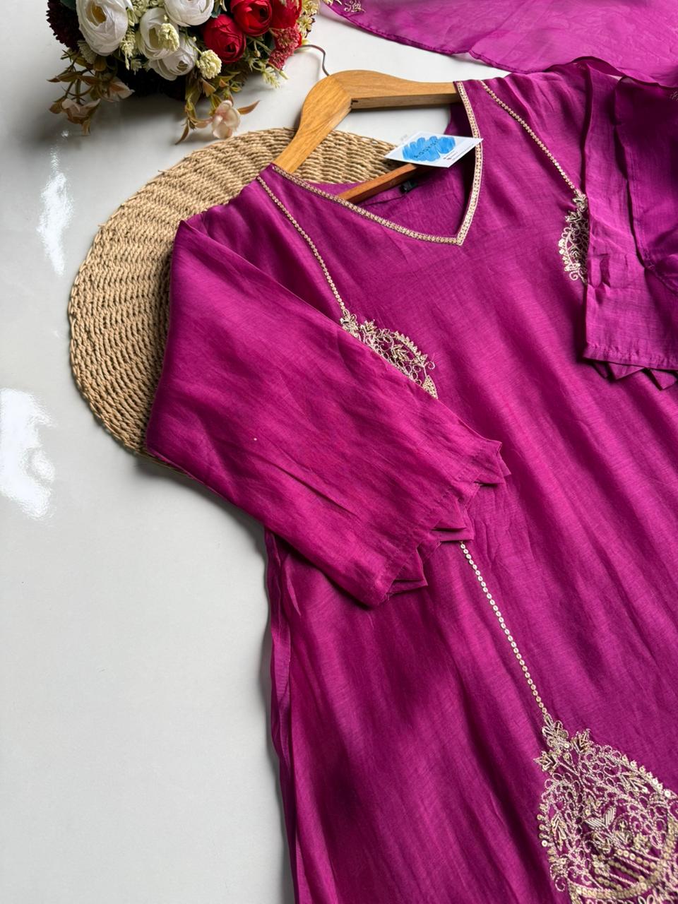Rich Magenta Chanderi Suit Set