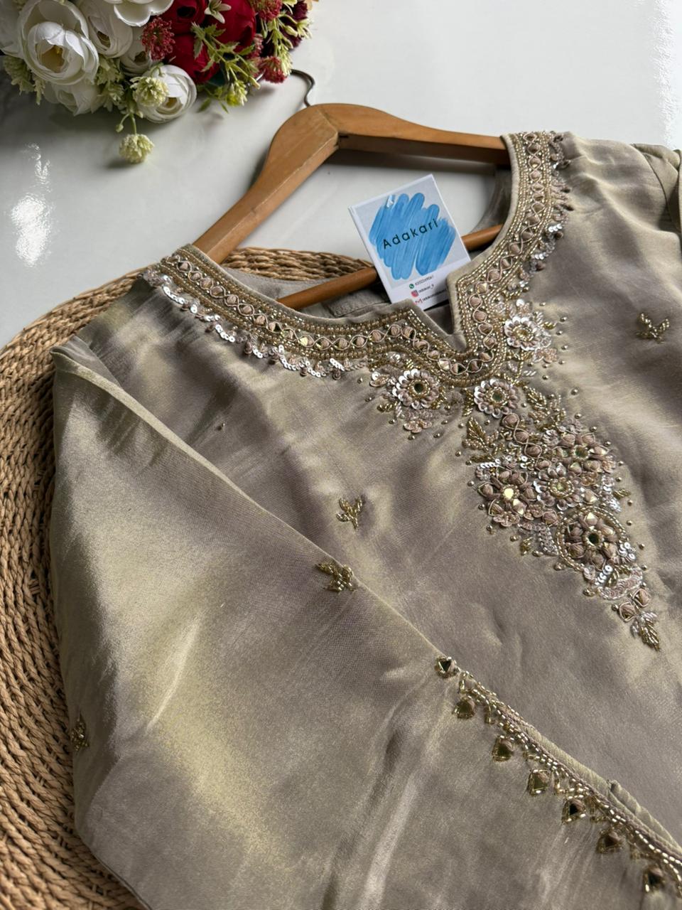Adaakari Gold Zari Embroidered Silk Suit Set