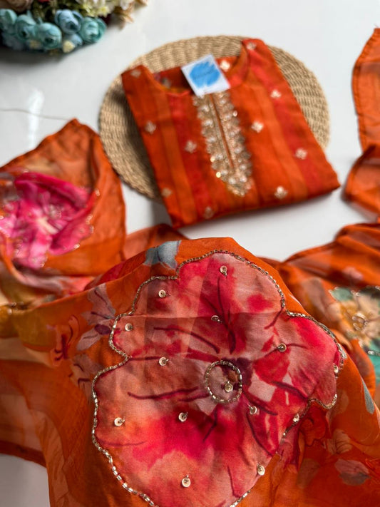 Vibrant Orange Silk Blend Suit Set