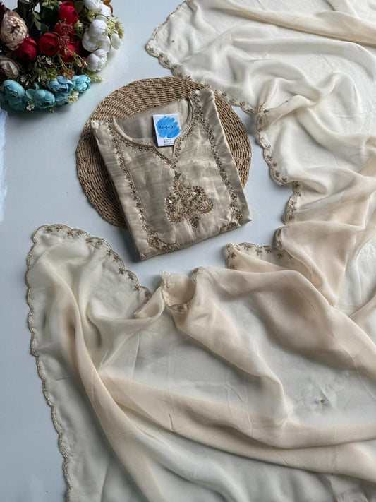 Elegant Ivory/Cream Silk Blend Suit Set