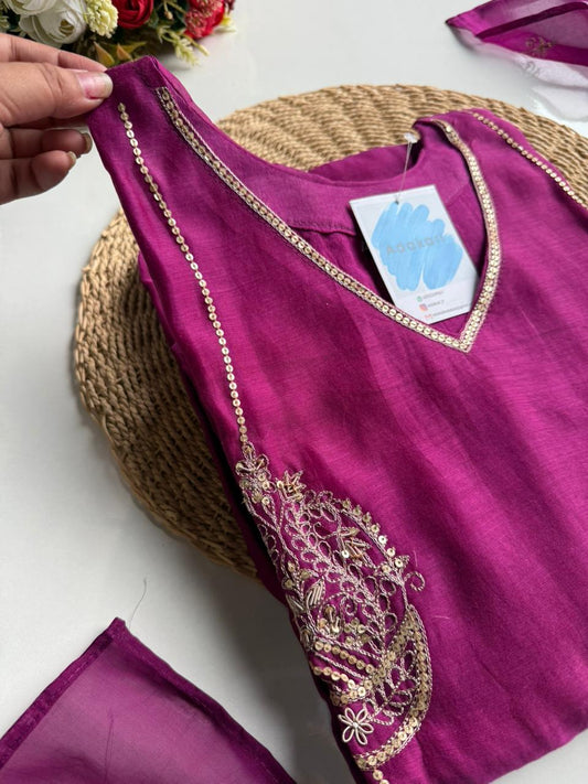 Rich Magenta Chanderi Suit Set