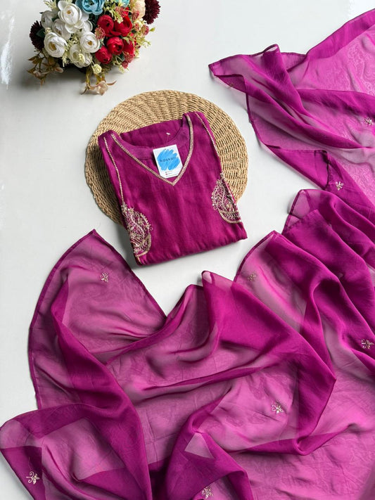 Rich Magenta Chanderi Suit Set