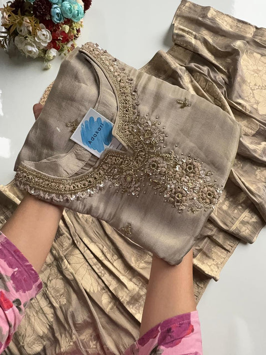 Adaakari Gold Zari Embroidered Silk Suit Set